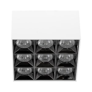 GloboStar® LUMINAR SUPERIOR 60338 Επιφανειακό LED Spot Downlight TrimLess 30W 4200lm 36° AC 220-240V IP20 Μ12 x Π12 x Υ6.6cm – Λευκό με Κάτοπτρο Χρωμίου – Φυσικό Λευκό 4500K – Bridgelux High Lumen Chip Gen2 – TÜV Certified Driver – 5 Years Warranty
