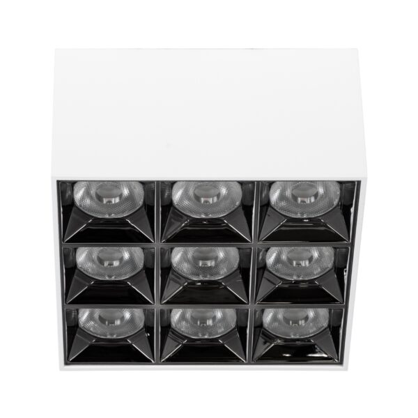 GloboStar® LUMINAR SUPERIOR 60338 Επιφανειακό LED Spot Downlight TrimLess 30W 4200lm 36° AC 220-240V IP20 Μ12 x Π12 x Υ6.6cm – Λευκό με Κάτοπτρο Χρωμίου – Φυσικό Λευκό 4500K – Bridgelux High Lumen Chip Gen2 – TÜV Certified Driver – 5 Years Warranty