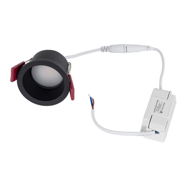 GloboStar® IP 60343 Χωνευτό LED Spot Downlight TrimLess Μπάνιου & WC Φ6.6cm 7W 700lm 45° AC 220-240V IP44 Φ6.6 x Υ5.3cm – Στρόγγυλο – Μαύρο – Θερμό Λευκό 2700K – Bridgelux COB – TÜV Certified Driver – 5 Years Warranty