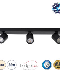 GloboStar® LEONARDO 60348 Μοντέρνο Φωτιστικό Οροφής Ράγα με Κινούμενα Σποτ LED Spot Downlight 30W 3600lm 60° AC 220-240V IP20 Μ52 x Π7 x Υ11.8cm – Μαύρο – Φυσικό Λευκό 4500K – Bridgelux COB – 5 Years Warranty