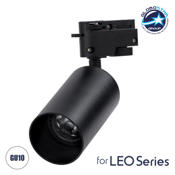 GloboStar® LEO 60353 Κινούμενο Στρόγγυλο Φωτιστικό Σποτ Ράγας Αλουμινίου με Ντουί GU10 AC 220-240V IP20 Φ6 x Υ19cm - 2 Γραμμών - Μαύρο - 5 Years Warranty