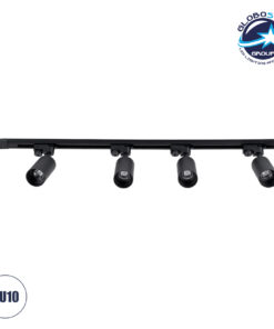 GloboStar® LEO 60356 Μοντέρνο Φωτιστικό Οροφής Ράγα με Κινούμενα Σποτ Αλουμινίου Τετράφωτο 4 x GU10 AC 220-240V IP20 Μ100 x Π6 x Υ20cm – 2 Γραμμών – Μαύρο – 5 Years Warranty