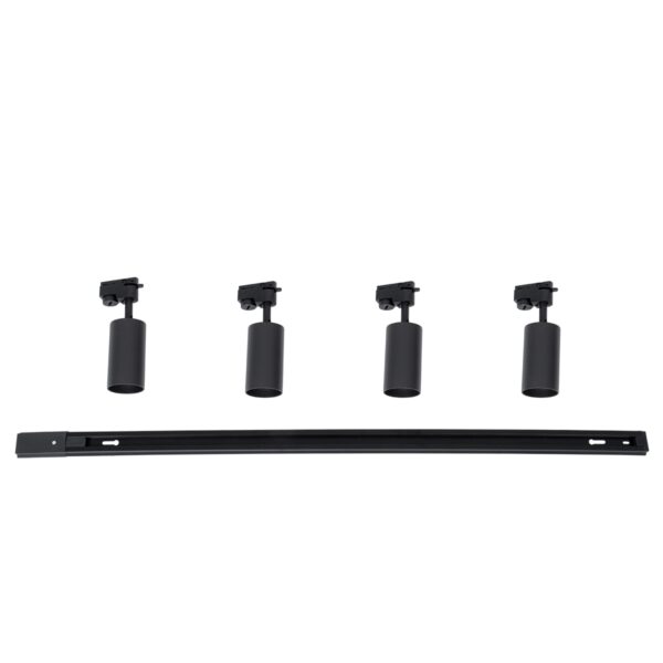 GloboStar® LEO 60356 Μοντέρνο Φωτιστικό Οροφής Ράγα με Κινούμενα Σποτ Αλουμινίου Τετράφωτο 4 x GU10 AC 220-240V IP20 Μ100 x Π6 x Υ20cm – 2 Γραμμών – Μαύρο – 5 Years Warranty