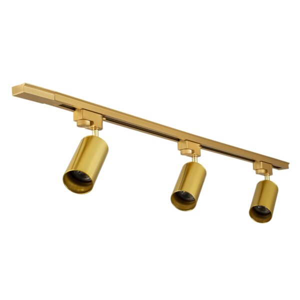 GloboStar® LEO 60359 Μοντέρνο Φωτιστικό Οροφής Ράγα με Κινούμενα Σποτ Αλουμινίου Τρίφωτο 3 x GU10 AC 220-240V IP20 Μ100 x Π6 x Υ20cm – 2 Γραμμών – Χρυσό Πλατίνα – 5 Years Warranty