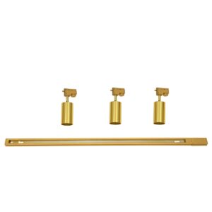 GloboStar® LEO 60359 Μοντέρνο Φωτιστικό Οροφής Ράγα με Κινούμενα Σποτ Αλουμινίου Τρίφωτο 3 x GU10 AC 220-240V IP20 Μ100 x Π6 x Υ20cm – 2 Γραμμών – Χρυσό Πλατίνα – 5 Years Warranty