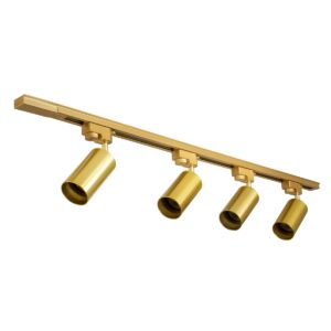 GloboStar® LEO 60360 Μοντέρνο Φωτιστικό Οροφής Ράγα με Κινούμενα Σποτ Αλουμινίου Τετράφωτο 4 x GU10 AC 220-240V IP20 Μ100 x Π6 x Υ20cm – 2 Γραμμών – Χρυσό Πλατίνα – 5 Years Warranty