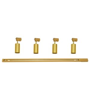 GloboStar® LEO 60360 Μοντέρνο Φωτιστικό Οροφής Ράγα με Κινούμενα Σποτ Αλουμινίου Τετράφωτο 4 x GU10 AC 220-240V IP20 Μ100 x Π6 x Υ20cm – 2 Γραμμών – Χρυσό Πλατίνα – 5 Years Warranty