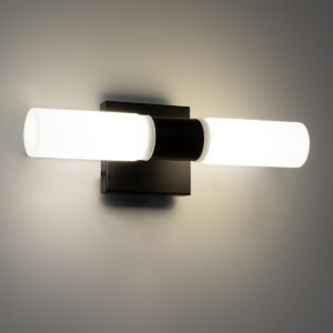 GloboStar® ANAIS 60408 Μοντέρνο Φωτιστικό Τοίχου – Απλίκα Καθρέπτη Μπάνιου – Πίνακα 2 x G9 270° AC 220-240V IP44 Μ34 x Π12 x Υ11cm – Μαύρο – 5 Years Warranty