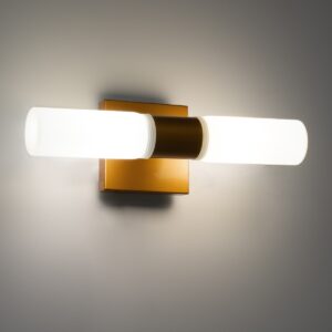 GloboStar® ANAIS 60409 Μοντέρνο Φωτιστικό Τοίχου – Απλίκα Καθρέπτη Μπάνιου – Πίνακα 2 x G9 270° AC 220-240V IP44 Μ34 x Π12 x Υ11cm – Χρυσό – 5 Years Warranty