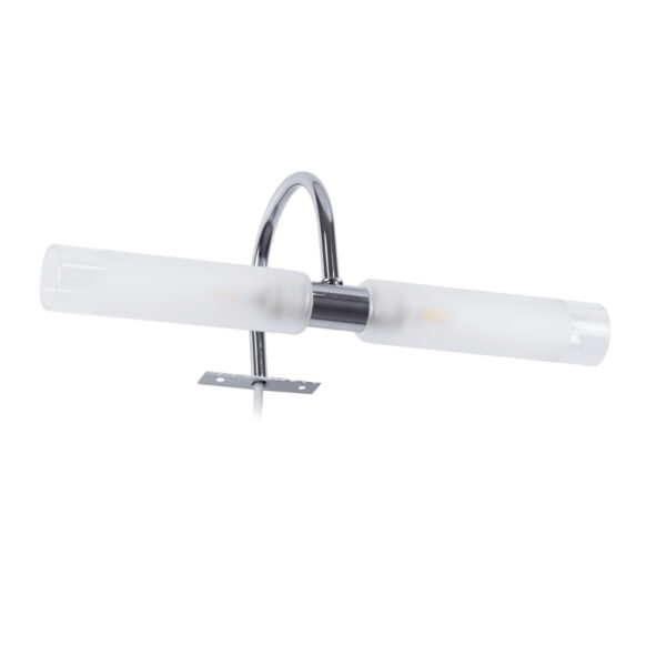 GloboStar® FLORA 60414 Μοντέρνο Φωτιστικό Τοίχου – Απλίκα Καθρέπτη Μπάνιου – Πίνακα 2 x G9 270° AC 220-240V IP44 Μ31 x Π13 x Υ12cm – Χρώμιο Νίκελ – 5 Χρόνια Εγγύηση