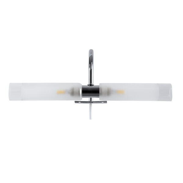 GloboStar® FLORA 60414 Μοντέρνο Φωτιστικό Τοίχου – Απλίκα Καθρέπτη Μπάνιου – Πίνακα 2 x G9 270° AC 220-240V IP44 Μ31 x Π13 x Υ12cm – Χρώμιο Νίκελ – 5 Χρόνια Εγγύηση