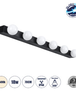 GloboStar® BELLA 60452 Μοντέρνο Φωτιστικό Τοίχου – Απλίκα Καθρέπτη Μπάνιου – Πίνακα LED 18W 2052lm 300° AC 220-240V IP44 Μ70 x Π11 x Υ6cm – Φυσικό Λευκό 4500K – Μαύρο – 3 Years Warranty