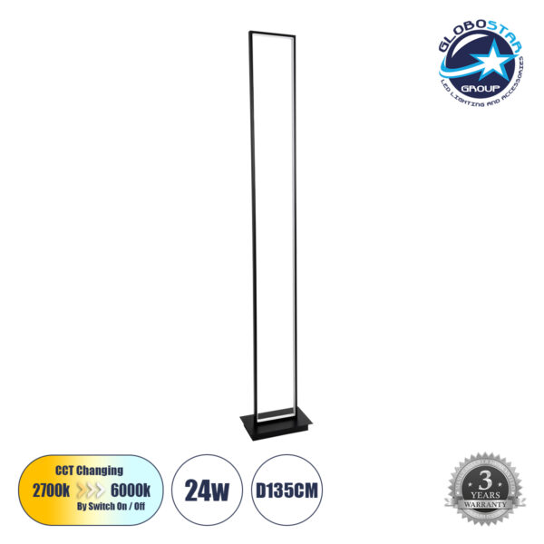 GloboStar® CORNELIE 60463 Επιδαπέδιο Φωτιστικό LED CCT 24W 2640lm 200° AC 220-240V - Εναλλαγή Φωτισμού μέσω Διακόπτη On/Off All In One Ψυχρό 6000k+Φυσικό 4500k+Θερμό 2700k Μ26 x Π16 x Υ153cm - Μαύρο - 3 Χρόνια Εγγύηση