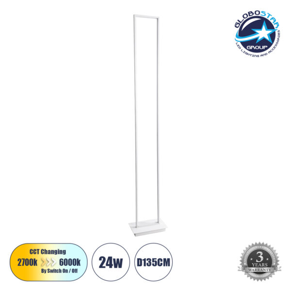 GloboStar® CORNELIE 60464 Επιδαπέδιο Φωτιστικό LED CCT 24W 2640lm 200° AC 220-240V - Εναλλαγή Φωτισμού μέσω Διακόπτη On/Off All In One Ψυχρό 6000k+Φυσικό 4500k+Θερμό 2700k Μ26 x Π16 x Υ153cm - Λευκό - 3 Χρόνια Εγγύηση