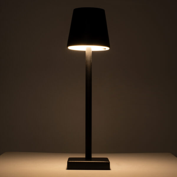 GloboStar® NEGA 60473 Μοντέρνο Επιτραπέζιο Φωτιστικό Πορτατίφ LED 2.2W 154lm 360° DC 5V Επαναφορτιζόμενο με Μπαταρία Li-ion 4000mAh – Διακόπτη Αφής – Θερμό Λευκό 2700K – Dimmable – D10 x H39cm – Μαύρο – 2 Years Warranty