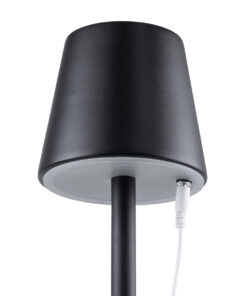 GloboStar® NEGA 60473 Μοντέρνο Επιτραπέζιο Φωτιστικό Πορτατίφ LED 2.2W 154lm 360° DC 5V Επαναφορτιζόμενο με Μπαταρία Li-ion 4000mAh – Διακόπτη Αφής – Θερμό Λευκό 2700K – Dimmable – D10 x H39cm – Μαύρο – 2 Years Warranty