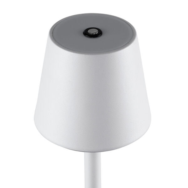 GloboStar® NEGA 60474 Μοντέρνο Επιτραπέζιο Φωτιστικό Πορτατίφ LED 2.2W 154lm 360° DC 5V Επαναφορτιζόμενο με Μπαταρία Li-ion 4000mAh – Διακόπτη Αφής – Θερμό Λευκό 2700K – Dimmable – D10 x H39cm – Λευκό – 2 Years Warranty
