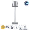 GloboStar® NEGA 60476 Μοντέρνο Επιτραπέζιο Φωτιστικό Πορτατίφ LED 2.2W 154lm 360° DC 5V Επαναφορτιζόμενο με Μπαταρία Li-ion 4000mAh – Διακόπτη Αφής – Θερμό Λευκό 2700K – Dimmable – D10 x H39cm – Ασημί – 2 Years Warranty