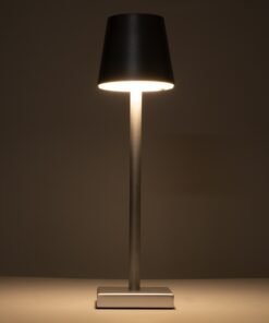 GloboStar® NEGA 60476 Μοντέρνο Επιτραπέζιο Φωτιστικό Πορτατίφ LED 2.2W 154lm 360° DC 5V Επαναφορτιζόμενο με Μπαταρία Li-ion 4000mAh – Διακόπτη Αφής – Θερμό Λευκό 2700K – Dimmable – D10 x H39cm – Ασημί – 2 Years Warranty