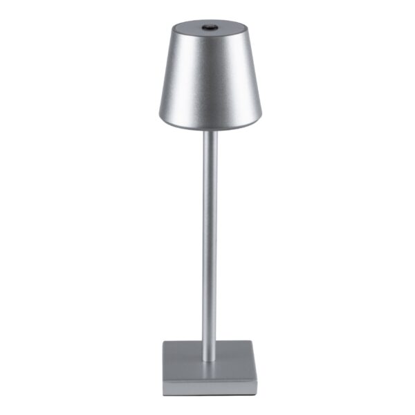 GloboStar® NEGA 60476 Μοντέρνο Επιτραπέζιο Φωτιστικό Πορτατίφ LED 2.2W 154lm 360° DC 5V Επαναφορτιζόμενο με Μπαταρία Li-ion 4000mAh – Διακόπτη Αφής – Θερμό Λευκό 2700K – Dimmable – D10 x H39cm – Ασημί – 2 Years Warranty