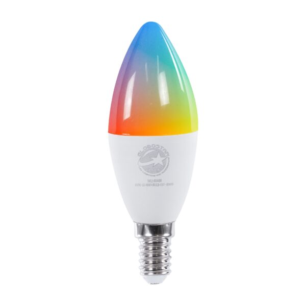 GloboStar® 60488 Έξυπνη Λάμπα LED E14 C37 Κεράκι Smart Home Wifi 5.5W 550lm 260° AC 220-240V IP20 Φ3.7 x Υ11cm RGB+CCT – Εναλλαγή Φωτισμού & Dimming μέσω Εφαρμογής Tuya – Bridgelux Chip – 3 Χρόνια Εγγύηση