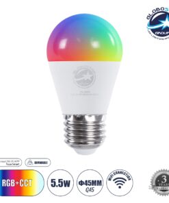 GloboStar® 60489 Έξυπνη Λάμπα LED E27 G45 Γλομπάκι Smart Home Wifi 5.5W 550lm 260° AC 220-240V IP20 Φ4.5 x Υ8.8cm RGB+CCT – Εναλλαγή Φωτισμού & Dimming μέσω Εφαρμογής Tuya – Bridgelux Chip – 3 Χρόνια Εγγύηση