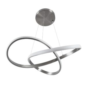 GloboStar® DEXTER 60498 Κρεμαστό Φωτιστικό Οροφής Design LED CCT 72W 8064lm 300° AC 220-240V – Εναλλαγή Φωτισμού μέσω Τηλεχειριστηρίου All In One Ψυχρό 6000k+Φυσικό 4500k+Θερμό 2700k Dimmable Φ56cm – Νίκελ Ασημί Βούρτσας – 3 Years Warranty