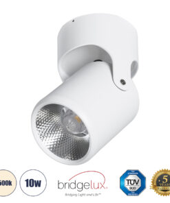 GloboStar® DETRONIC 60501 Επιφανειακό Κινούμενο Spot Downlight LED 10W 1300lm 24° AC 220-240V IP20 Φ9cm x Υ16cm – Στρόγγυλο – Λευκό – Φυσικό Λευκό 4500K – Bridgelux COB – TÜV Certified Driver – 5 Χρόνια Εγγύηση