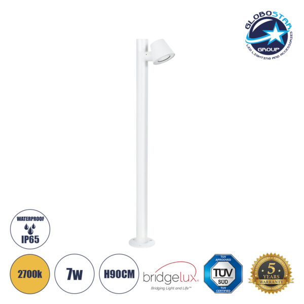 GloboStar® GARDENIA 60506 Φωτιστικό Κήπου - Κολωνάκι Αρχιτεκτονικού Φωτισμού Εξωτερικού Χώρου LED 7W 700lm 60° AC220-240V Αδιάβροχο IP65 - Σώμα Αλουμινίου & Tempered Glass - Μ12 x Π18 x Υ90cm - Θερμό Λευκό 2700K - Λευκό - Bridgelux Chip - 5 Years Warranty