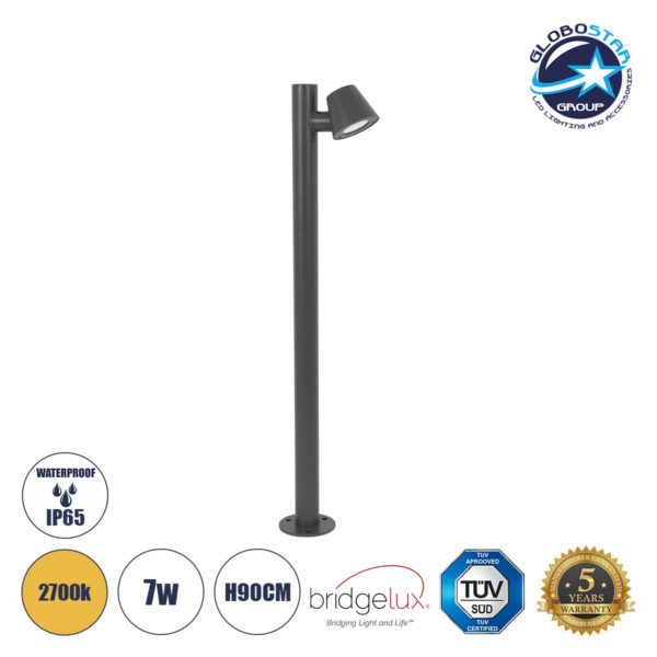 GloboStar® GARDENIA 60507 Φωτιστικό Κήπου - Κολωνάκι Αρχιτεκτονικού Φωτισμού Εξωτερικού Χώρου LED 7W 700lm 60° AC220-240V Αδιάβροχο IP65 - Σώμα Αλουμινίου & Tempered Glass - Μ12 x Π18 x Υ90cm - Θερμό Λευκό 2700K - Γκρι Ανθρακί - Bridgelux Chip - 5 Years Warranty