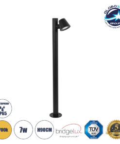 GloboStar® GARDENIA 60508 Φωτιστικό Κήπου – Κολωνάκι Αρχιτεκτονικού Φωτισμού Εξωτερικού Χώρου LED 7W 700lm 60° AC220-240V Αδιάβροχο IP65 – Σώμα Αλουμινίου & Tempered Glass – Μ12 x Π18 x Υ90cm – Θερμό Λευκό 2700K – Μαύρο – Bridgelux Chip – 5 Years Warranty