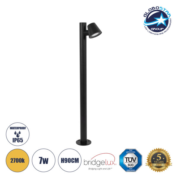 GloboStar® GARDENIA 60508 Φωτιστικό Κήπου - Κολωνάκι Αρχιτεκτονικού Φωτισμού Εξωτερικού Χώρου LED 7W 700lm 60° AC220-240V Αδιάβροχο IP65 - Σώμα Αλουμινίου & Tempered Glass - Μ12 x Π18 x Υ90cm - Θερμό Λευκό 2700K - Μαύρο - Bridgelux Chip - 5 Years Warranty