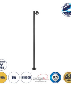 GloboStar® GARDENIA 60510 Φωτιστικό Κήπου – Πάρκου – Πλατείας – Κολωνάκι Αρχιτεκτονικού Φωτισμού Εξωτερικού Χώρου LED 7W 700lm 60° AC220-240V Αδιάβροχο IP65 – Σώμα Αλουμινίου & Tempered Glass – Μ15 x Π18 x Υ180cm – Θερμό Λευκό 2700K – Γκρι Ανθρακί – Bridgelux Chip – 5 Years Warranty