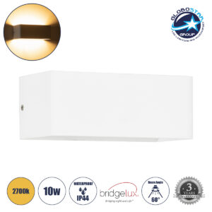 GloboStar® CIRCOA 60542 Φωτιστικό Τοίχου – Απλίκα Αρχιτεκτονικού Φωτισμού Εσωτερικού/Εξωτερικού Χώρου Up & Down LED 10W 1080lm 60° AC 220-240V IP44 Μ20 x Π8 x Υ10cm – Θερμό Λευκό 2700K – Λευκό – Bridgelux Chip – 3 Years Warranty
