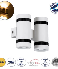 GloboStar® CANNONAL 60578 Φωτιστικό Τοίχου – Απλίκα Αρχιτεκτονικού Φωτισμού Εσωτερικού Χώρου Up & Down LED 20W 2300lm 30° AC 220-240V IP20 Μ12 x Π6.5 x Υ11cm – Θερμό Λευκό 2700K – Λευκό με Μαύρο – Bridgelux Chip – 3 Χρόνια Εγγύηση