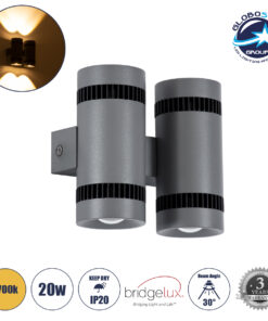 GloboStar® CANNONAL 60579 Φωτιστικό Τοίχου – Απλίκα Αρχιτεκτονικού Φωτισμού Εσωτερικού Χώρου Up & Down LED 20W 2300lm 30° AC 220-240V IP20 Μ12 x Π6.5 x Υ11cm – Θερμό Λευκό 2700K – Γκρι Ανθρακί με Μαύρο – Bridgelux Chip – 3 Χρόνια Εγγύηση