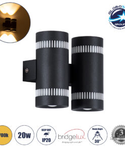 GloboStar® CANNONAL 60580 Φωτιστικό Τοίχου – Απλίκα Αρχιτεκτονικού Φωτισμού Εσωτερικού Χώρου Up & Down LED 20W 2300lm 30° AC 220-240V IP20 Μ12 x Π6.5 x Υ11cm – Θερμό Λευκό 2700K – Μαύρο με Λευκό – Bridgelux Chip – 3 Χρόνια Εγγύηση