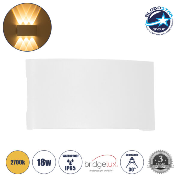 GloboStar® SIXOAD 60584 Φωτιστικό Τοίχου - Απλίκα Αρχιτεκτονικού Φωτισμού Εσωτερικού/Εξωτερικού Χώρου Up & Down LED 18W 2160lm 30° AC 220-240V Αδιάβροχο IP65 Μ17 x Π4 x Υ8cm - Θερμό Λευκό 2700K - Λευκό - Bridgelux Chip - 3 Years Warranty