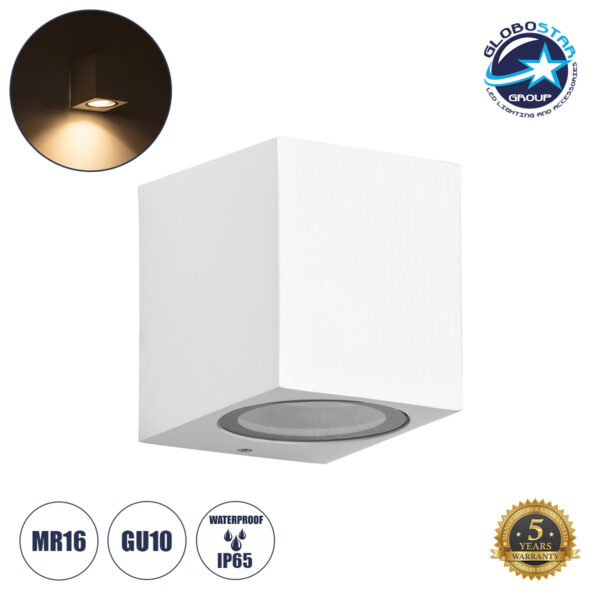 GloboStar® BURANO 60611 Φωτιστικό Τοίχου – Απλίκα Αρχιτεκτονικού Φωτισμού Εξωτερικού Χώρου Up or Down Αλουμινίου με Ντουί 1 x GU10 AC 220-240V Αδιάβροχο IP65 Μ8 x Π8 x Υ6.8cm – Λευκό –  5 Years Warranty