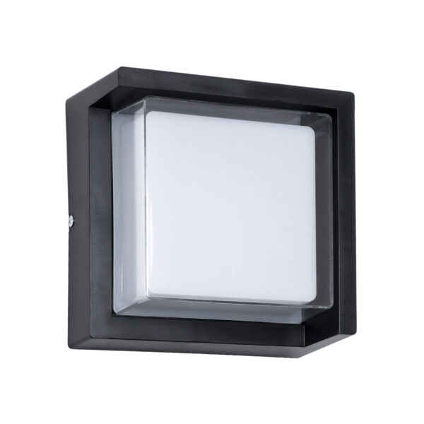 GLOBOSTAR® APEX 60770 Φωτιστικό Τοίχου – Απλίκα Εσωτερικού/Εξωτερικού Χώρου LED 10W 1050lm 120° AC175-265V Αδιάβροχο IP65 – Πλαστικό Σώμα – Φυσικό λευκό 4500K – Μ17 x Π17 x Υ9cm – Μαύρο – Bridgelux Chip – 3 Χρόνια Εγγύηση