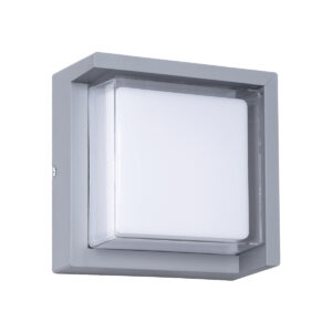 GLOBOSTAR® APEX 60771 Φωτιστικό Τοίχου – Απλίκα Εσωτερικού/Εξωτερικού Χώρου LED 10W 1050lm 120° AC175-265V Αδιάβροχο IP65 – Πλαστικό Σώμα – Φυσικό λευκό 4500K – Μ17 x Π17 x Υ9cm – Γκρι – Bridgelux Chip – 3 Χρόνια Εγγύηση