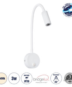 GloboStar® GOOSE 60876 Μοντέρνο Φωτιστικό Τοίχου – Απλίκα Ξενοδοχείου Bed Side LED 3W 300lm 36° AC 220-240V – Reading Light – Μ6.5 x Π15 x Υ24.5cm – Φυσικό Λευκό 4500K – Λευκό