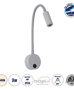 GloboStar® GOOSE 60877 Μοντέρνο Φωτιστικό Τοίχου – Απλίκα Ξενοδοχείου Bed Side LED 3W 300lm 36° AC 220-240V – Reading Light – Μ6.5 x Π15 x Υ24.5cm – Φυσικό Λευκό 4500K – Γκρι Ανθρακί