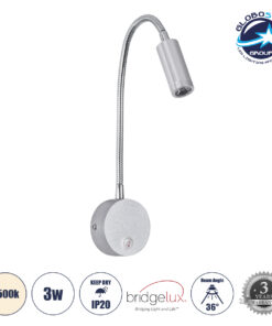GloboStar® GOOSE 60879 Μοντέρνο Φωτιστικό Τοίχου – Απλίκα Ξενοδοχείου Bed Side LED 3W 300lm 36° AC 220-240V – Reading Light – Μ6.5 x Π15 x Υ24.5cm – Φυσικό Λευκό 4500K – Ασημί Νίκελ