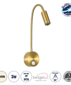 GloboStar® GOOSE 60880 Μοντέρνο Φωτιστικό Τοίχου – Απλίκα Ξενοδοχείου Bed Side LED 3W 300lm 36° AC 220-240V – Reading Light – Μ6.5 x Π15 x Υ24.5cm – Φυσικό Λευκό 4500K – Χρυσό Βούρτσας