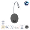 GloboStar® GOOSE 60882 Μοντέρνο Φωτιστικό Τοίχου – Απλίκα Ξενοδοχείου Bed Side LED 6W 600lm 36° & 360° AC 220-240V – Reading Light & 360° Κρυφός Φωτισμός – Φορτιστής USB 3A – Μ15.5 x Π15 x Υ30.5cm – Φυσικό Λευκό 4500K – Γκρι Ανθρακί