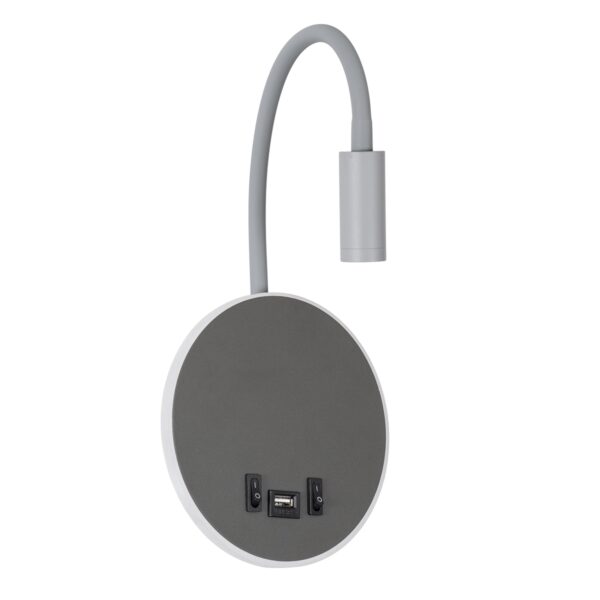 GloboStar® GOOSE 60882 Μοντέρνο Φωτιστικό Τοίχου – Απλίκα Ξενοδοχείου Bed Side LED 6W 600lm 36° & 360° AC 220-240V – Reading Light & 360° Κρυφός Φωτισμός – Φορτιστής USB 3A – Μ15.5 x Π15 x Υ30.5cm – Φυσικό Λευκό 4500K – Γκρι Ανθρακί