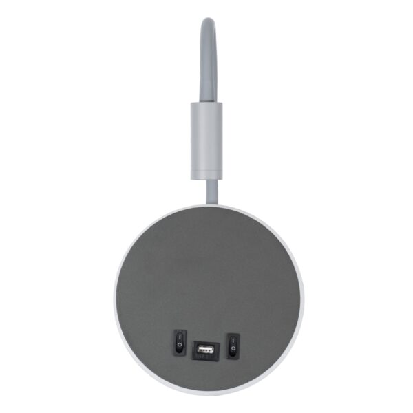 GloboStar® GOOSE 60882 Μοντέρνο Φωτιστικό Τοίχου – Απλίκα Ξενοδοχείου Bed Side LED 6W 600lm 36° & 360° AC 220-240V – Reading Light & 360° Κρυφός Φωτισμός – Φορτιστής USB 3A – Μ15.5 x Π15 x Υ30.5cm – Φυσικό Λευκό 4500K – Γκρι Ανθρακί