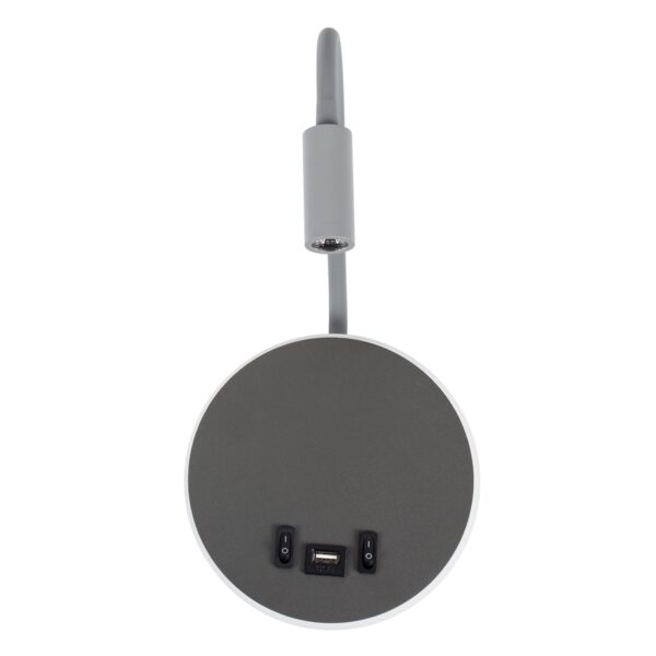 GloboStar® GOOSE 60882 Μοντέρνο Φωτιστικό Τοίχου – Απλίκα Ξενοδοχείου Bed Side LED 6W 600lm 36° & 360° AC 220-240V – Reading Light & 360° Κρυφός Φωτισμός – Φορτιστής USB 3A – Μ15.5 x Π15 x Υ30.5cm – Φυσικό Λευκό 4500K – Γκρι Ανθρακί