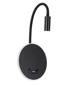 GloboStar® GOOSE 60883 Μοντέρνο Φωτιστικό Τοίχου – Απλίκα Ξενοδοχείου Bed Side LED 6W 600lm 36° & 360° AC 220-240V – Reading Light & 360° Κρυφός Φωτισμός – Φορτιστής USB 3A – Μ15.5 x Π15 x Υ30.5cm – Φυσικό Λευκό 4500K – Μαύρο